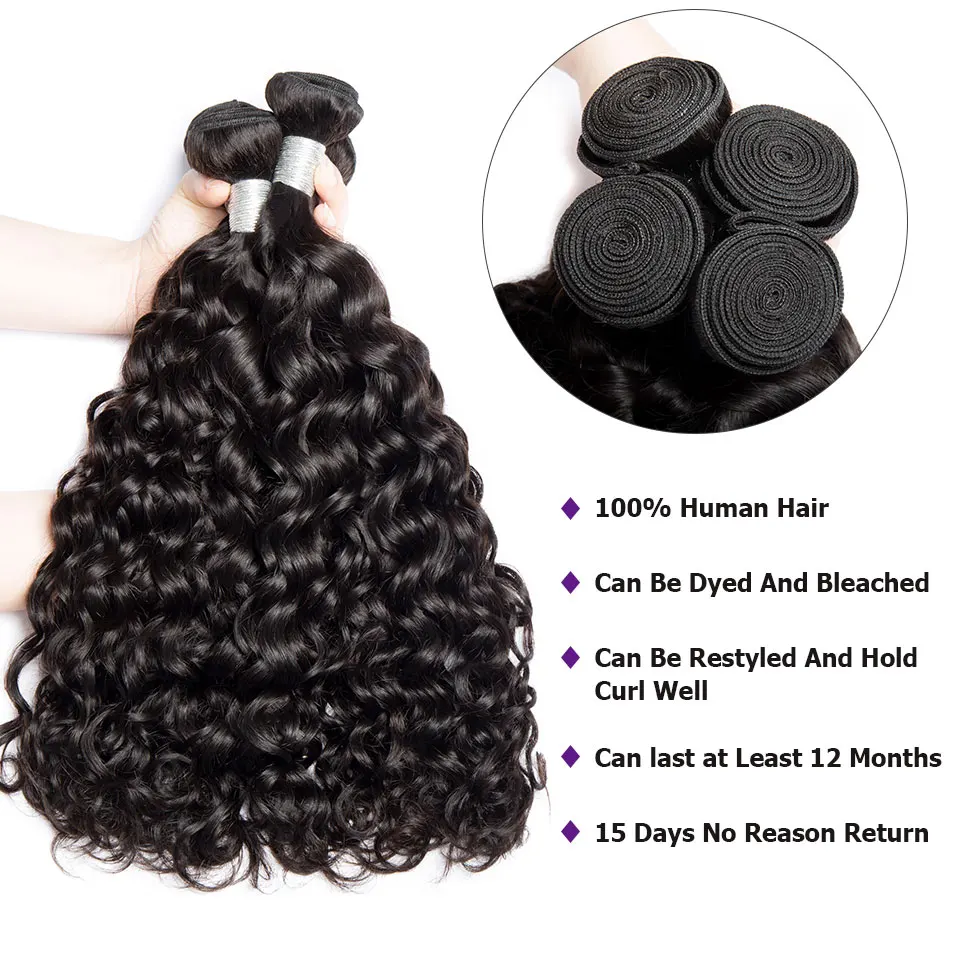 Water Wave Human Hair Bundles Peruvian Wet and Wavy Hair Bundles 30 Inch Long 1/3/4 Bundles Deal RemyCurly Human Hair Extensions