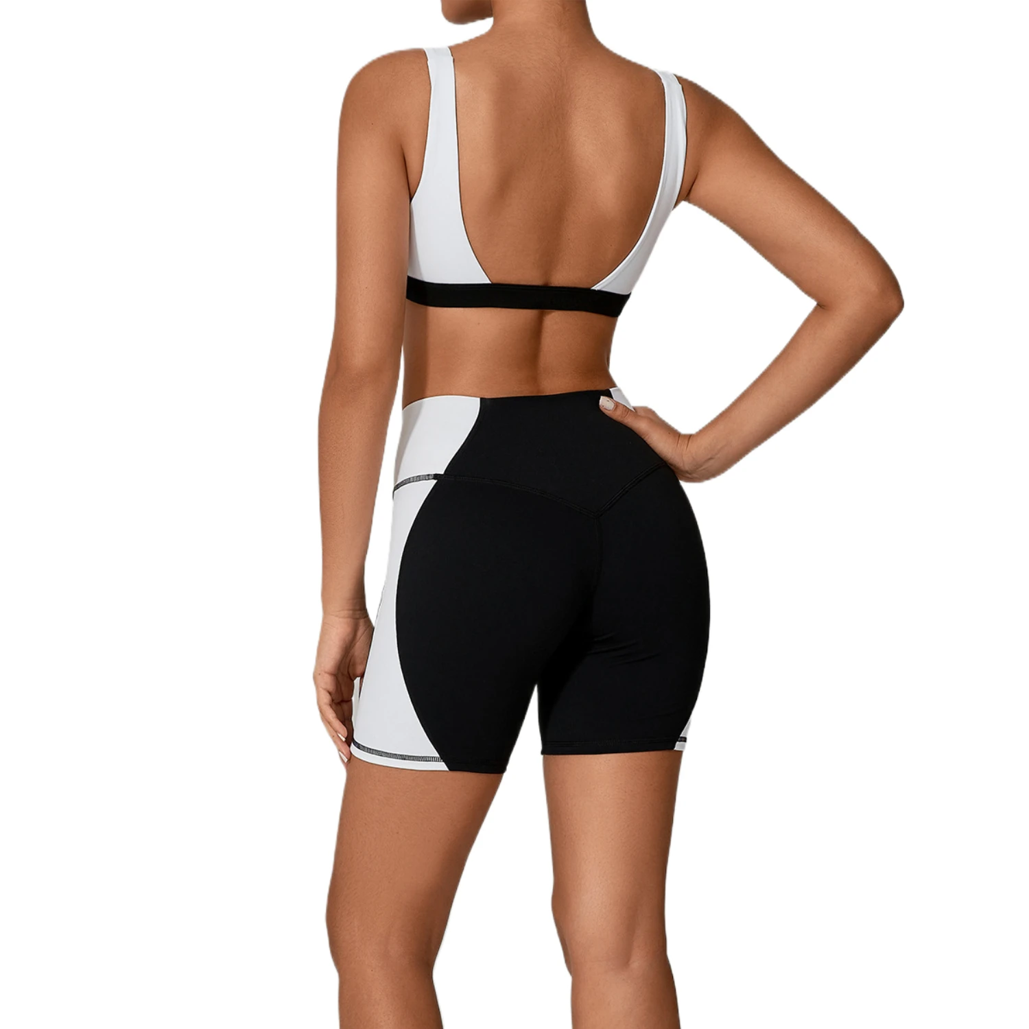 Custom LOGO women's backless yoga color matching tight quick-drying fitness clothes medium-intensity exercise two-piece set