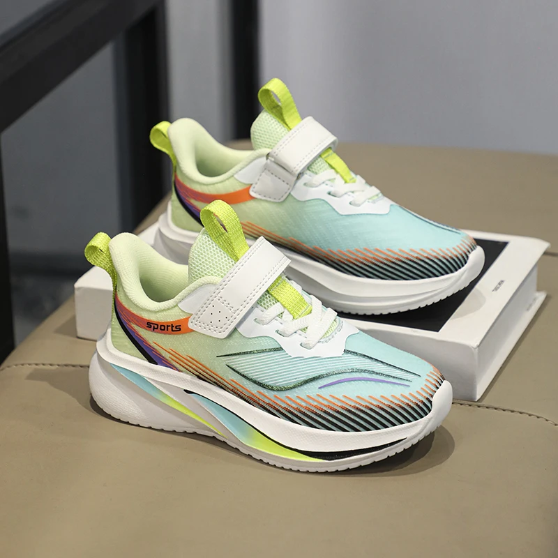 Cushioned sports shoes for students and children 2025 New boys' professional lightweight Velcro soled running shoes