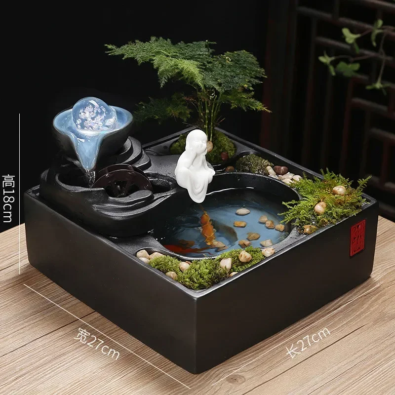 Ceramic Cat Water Fountain Indoor Decor Waterfall Zen,Drinker for Cats,Desktop Stream,High-End Spray,Home Landscape Decoration