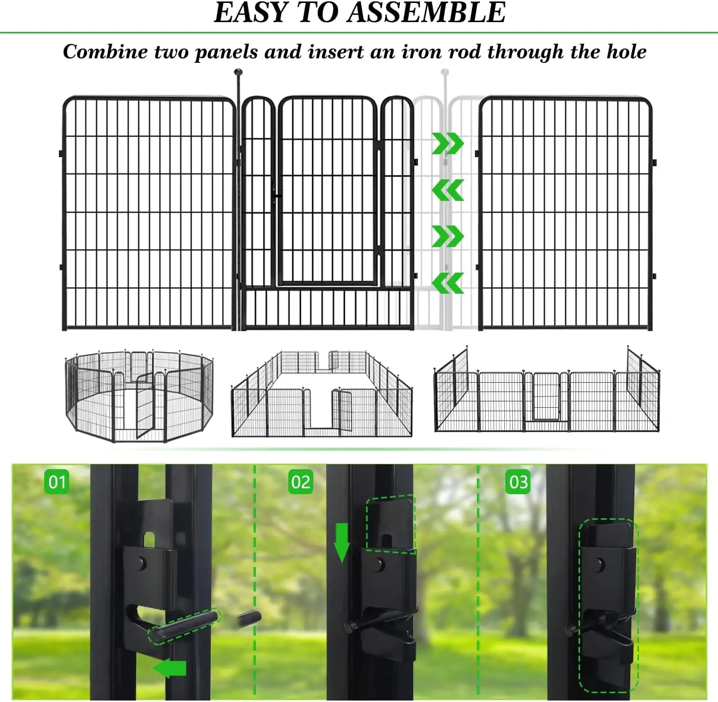 Decorative Garden Metal Fence Black 54ft(L)×40in(H) 24 Panels Wire Rustproof Folding Animal Barrier Border Heavy Duty Iron