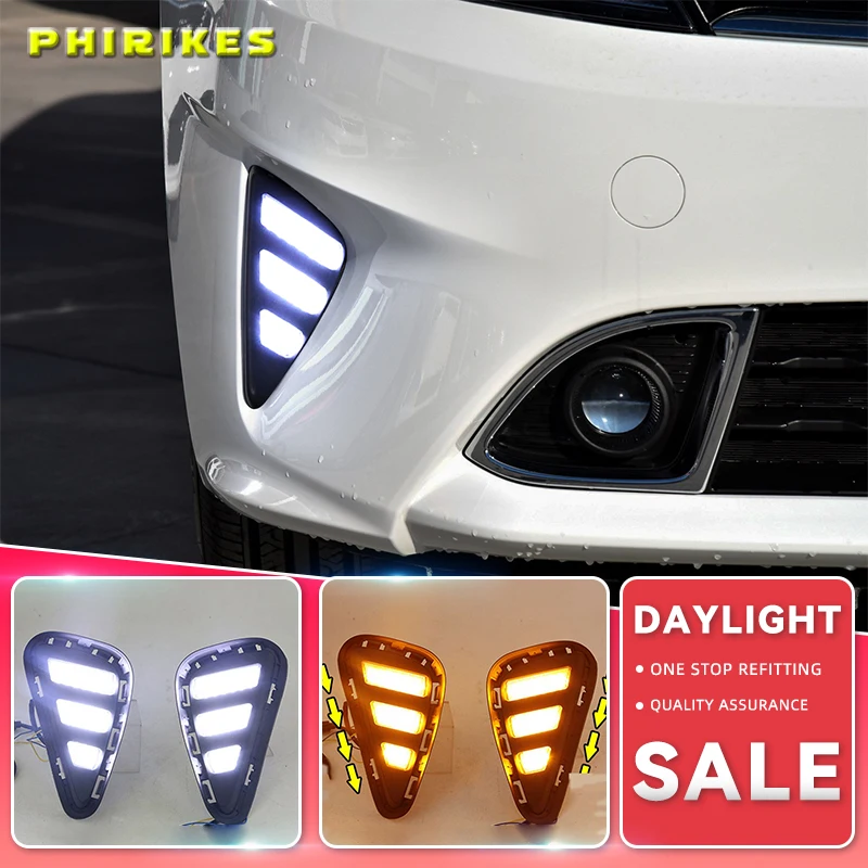 

2PCS LED DRL Daytime Running Light Fog Lamp For Kia Forte 2018 with Yellow Turn Signal Indicator style relay