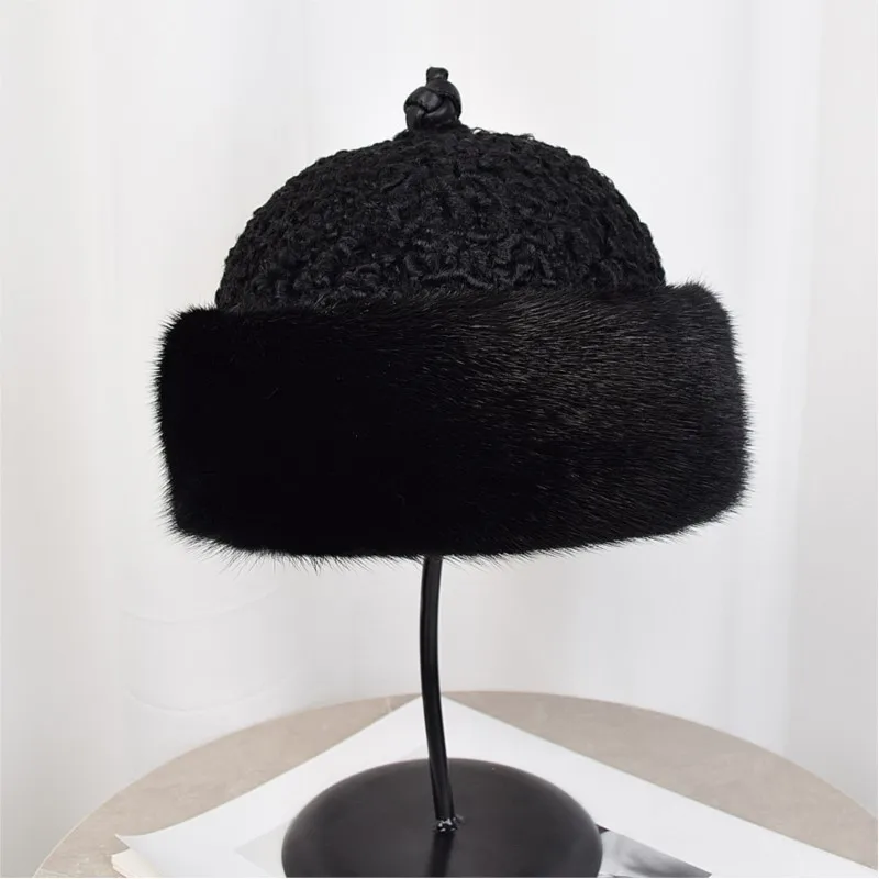

Whole fur hat for men middle-aged and old leather warm