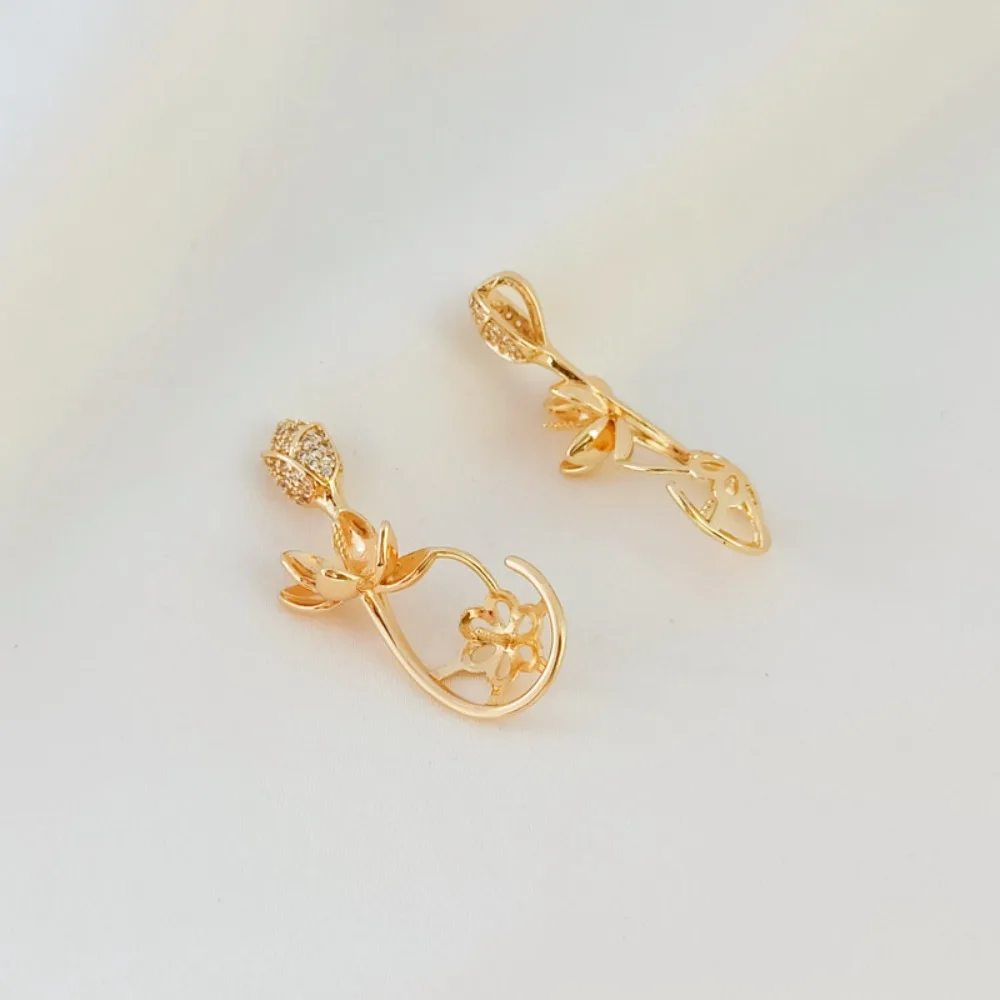 14K الذهب مرصع الزركون الدانتيل على شكل قلب زهرة برعم قلادة واللؤلؤ فارغة حامل قلادة قلادة Diy التبعي #5