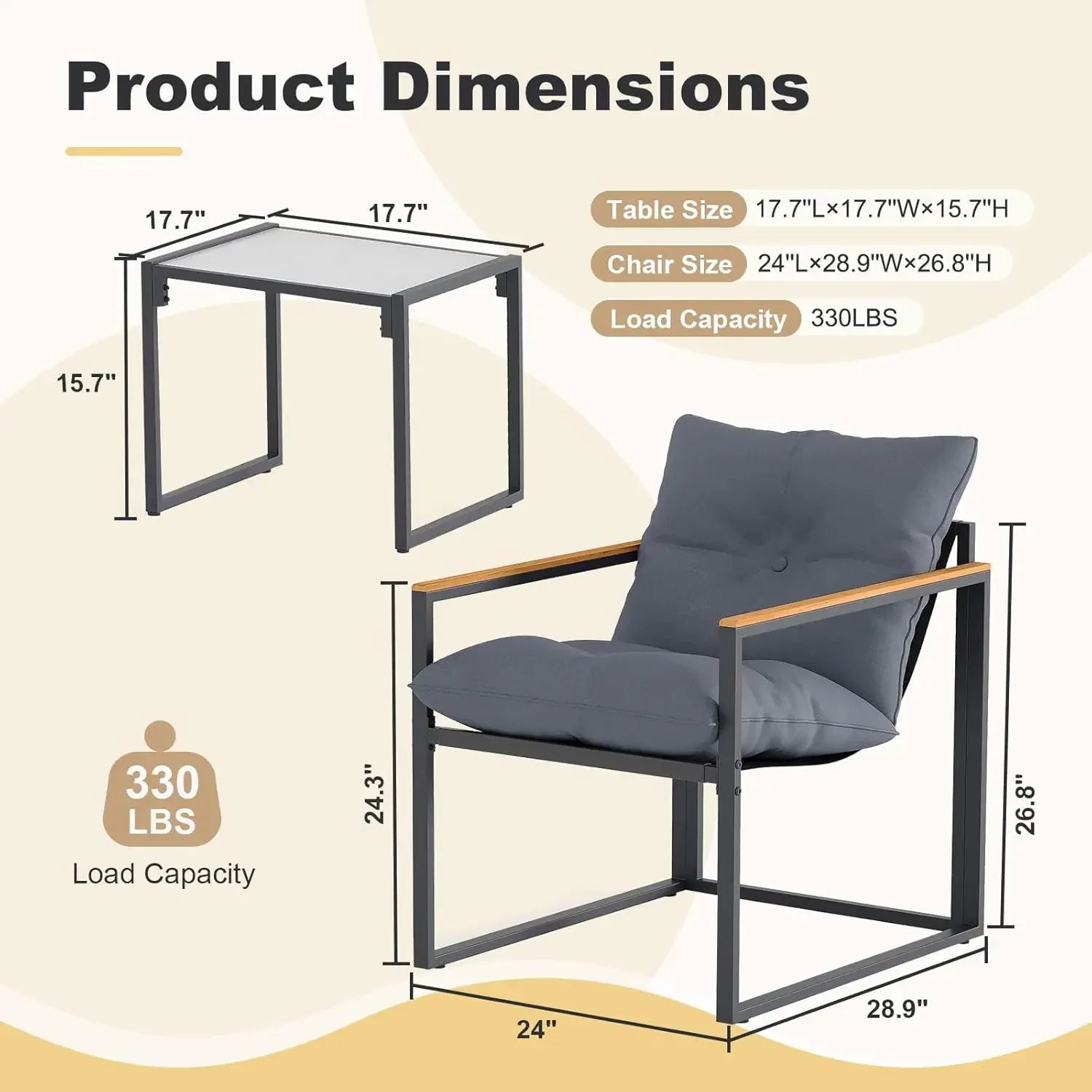 Ensemble de meubles de patio 3 pièces, chaises de porche extérieur, ensemble de 2, meubles de balcon pour appartement avec chaises et table, épais inclus