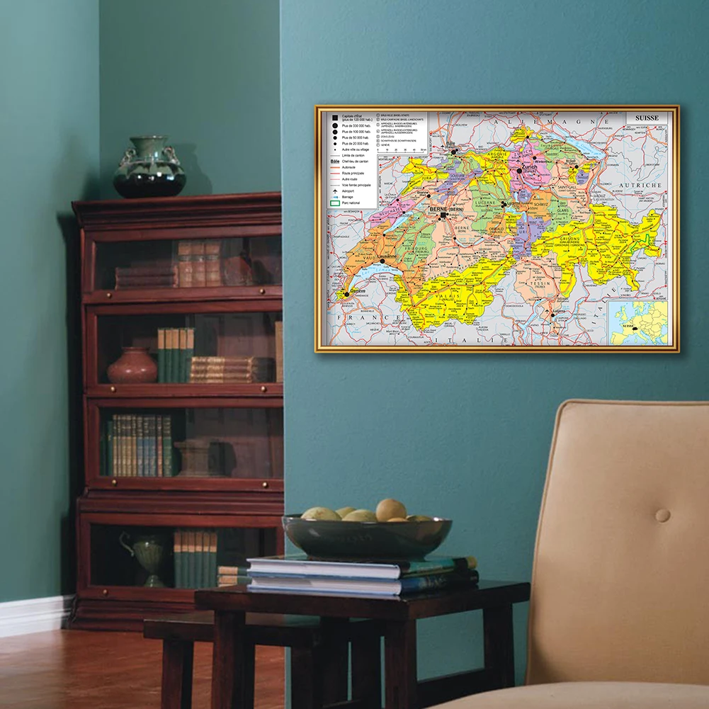 Mapa de transporte de Suiza de 59x42cm, póster artístico de pared francés, pintura en lienzo, suministros escolares de viaje, decoración del hogar