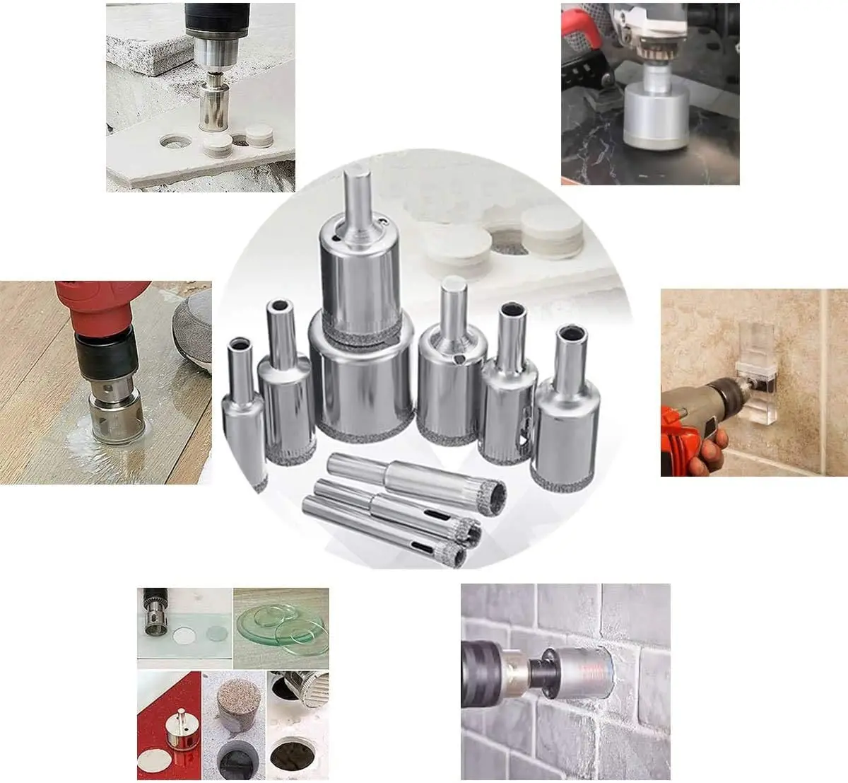 6-50mm Diamond Drill Bit Set 10PCS Diamond Hole Saw for Tiles Glass Ceramic Marble Bottles DIY