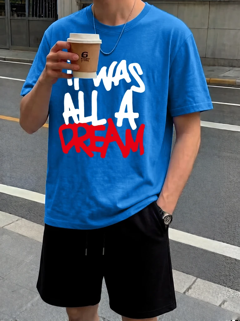 

It Was All A Dream Red Letter Design Summer All-Match T-Shirt Men Suit Oversized Sport Tees & Shorts Cotton Loose Classic Tops