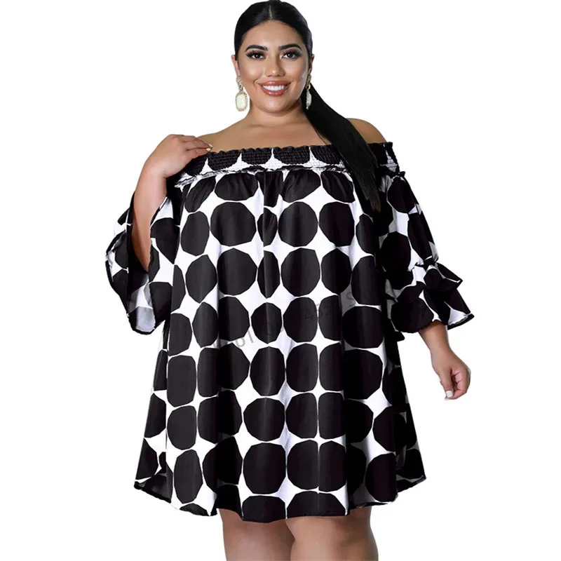 

Elegant polka dot printed skirt, ruffled sleeves, wholesale Large party dress,