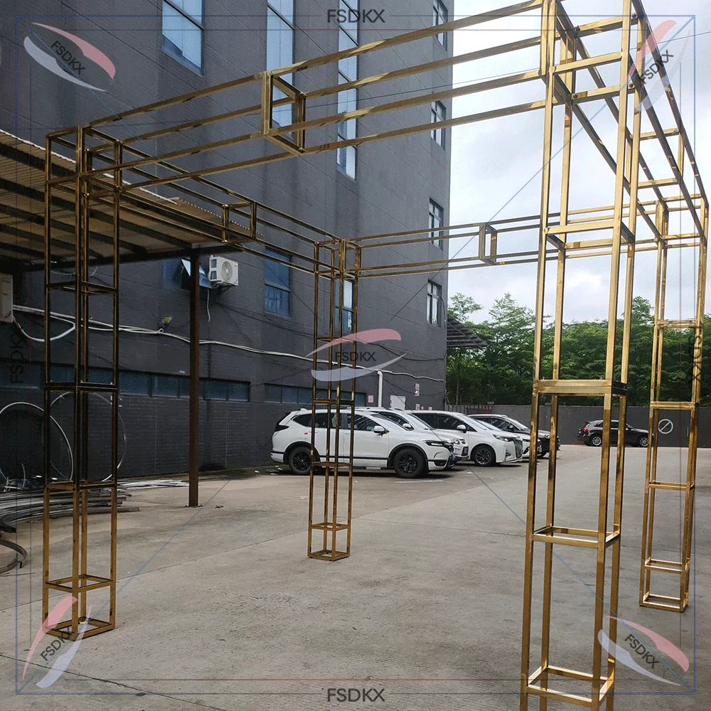 Gold Modern Wedding chuppah Stainless Steel Metal Square Wedding Decoration Arch Backdrop for Event Stage