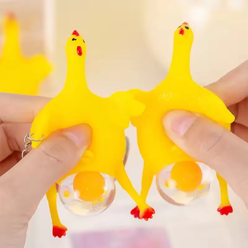 Funny Mini Chicken Keychain, Squeezable Egg-Laying Duck Toy, Creative Novelty Key Ring, Humorous Gag Gift, Yellow