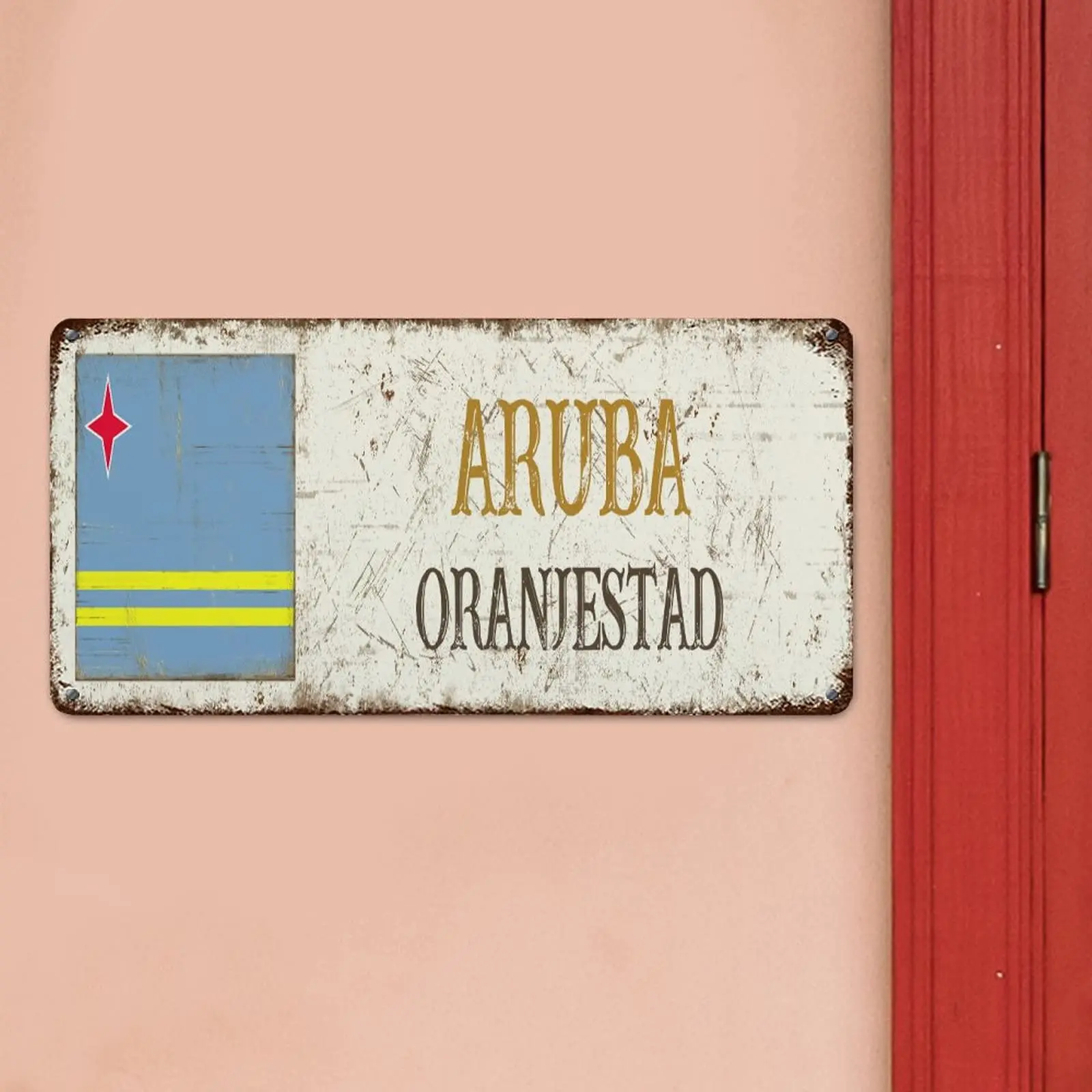 Aruba Metal Wall Decor Sign Aruba National Flag Oranjestad City Metal Tin Sign Country Souvenir Gift Vintage Metal Tin Signs for