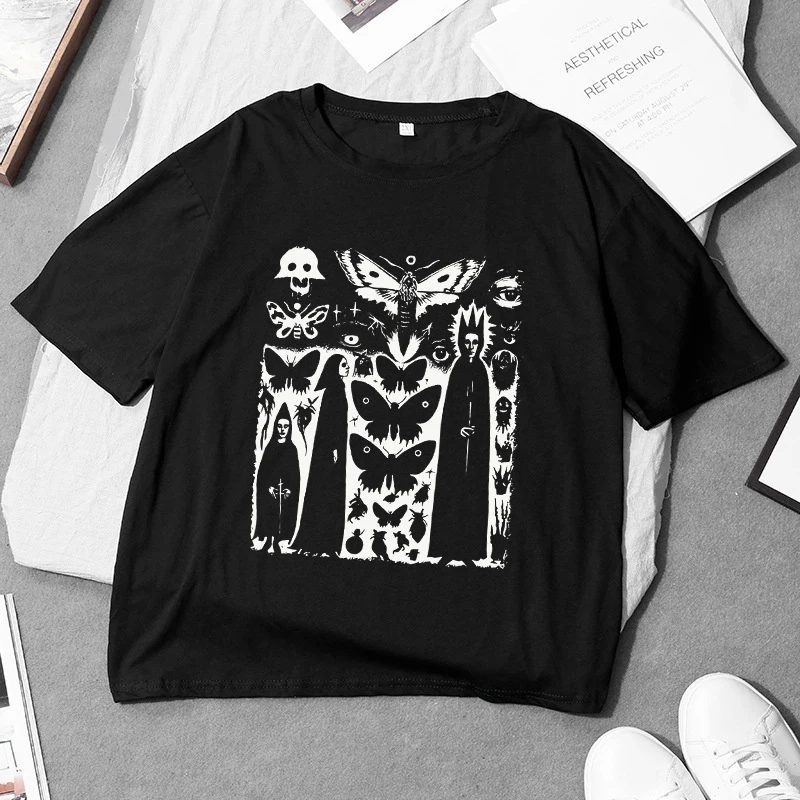 Harajuku جماليات خمر الشارع الشهير المرأة قمة الموضة فاسق كم طويل س الرقبة المحملة موضة عادية Y2K تنوعا القوطية تي شيرت #4