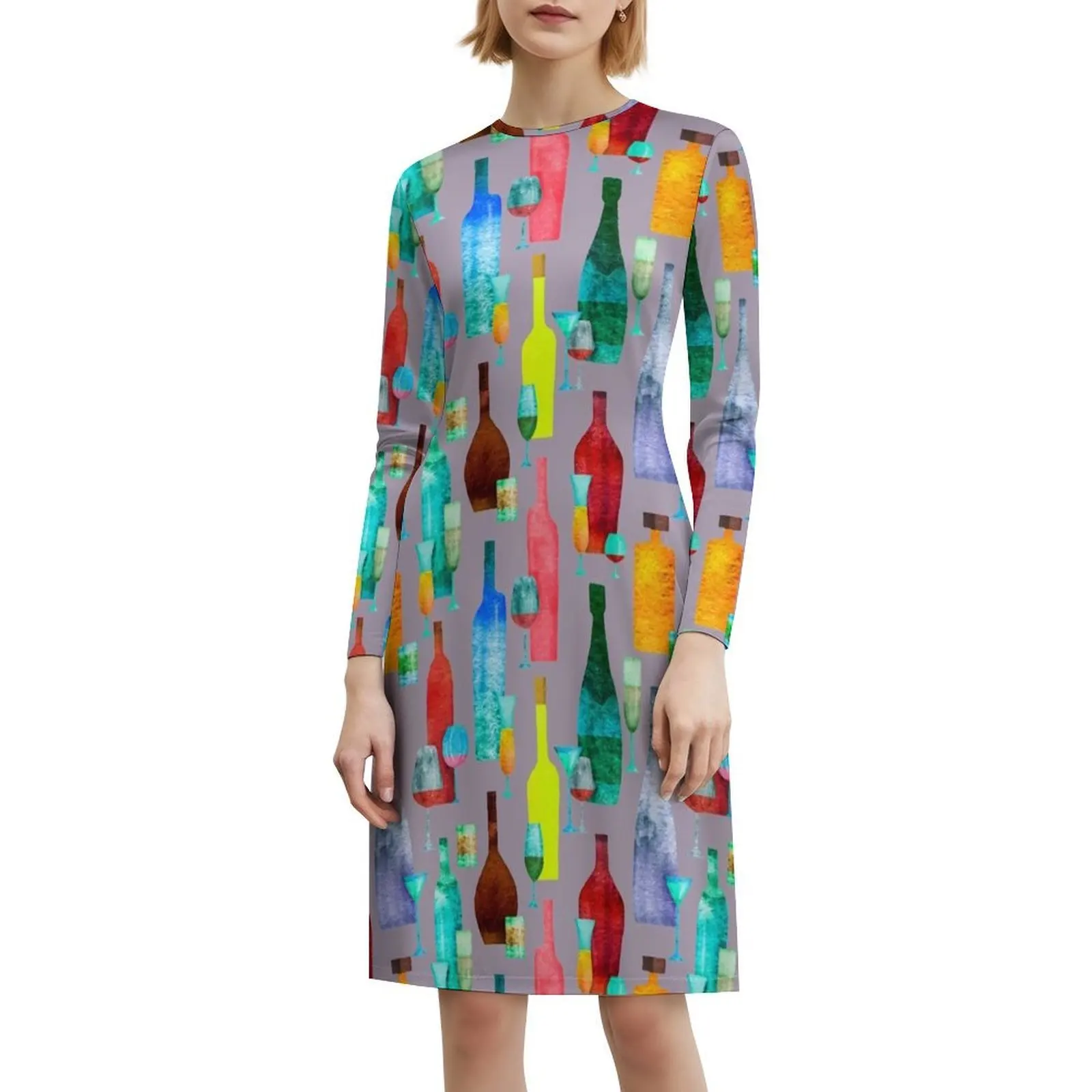 نمط مع الزجاجات والنظارات النسائية فستان الحفلات الشارع الشهير ملابس النادي المطبوعة العصرية للنساء نظارات المشروبات بدون خياطة