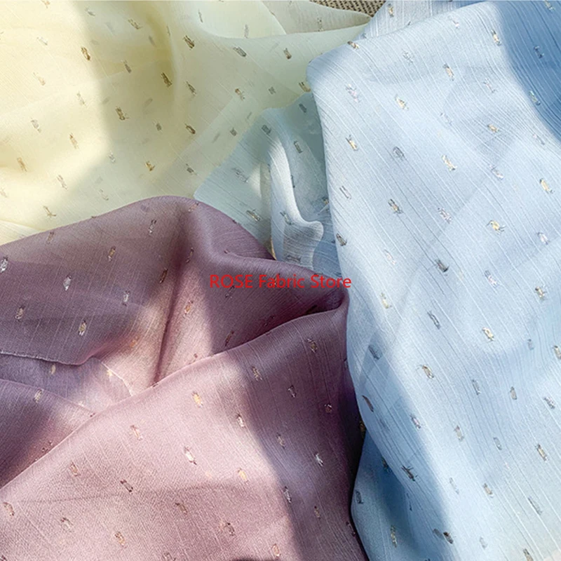 

Gold dot jacquard Soft Airy chiffon fabric For Spring Dress, Vacation Party dress, Dance Dress, 1 yard