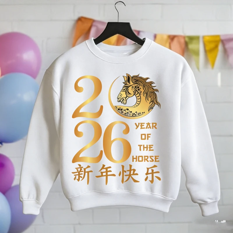 سنة الحصان السنة الصينية الجديدة التصميم القمري سعيد الخريف والشتاء مطابقة هوديس طويلة الأكمام الدفء البلوز