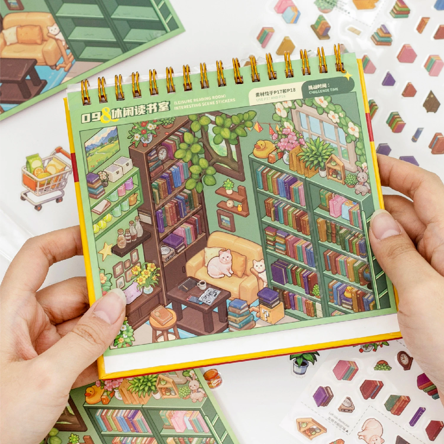 JIAMEI Kawaii 3D Cartoon Supermarket Daily Miniature Scene Stickers Book DIY Handmade Stacking Fun Stress Relief Stickers