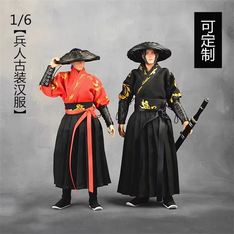 1/6 Soldier Ancient Clothing Wei Jin Hanfu Dragon Pattern Heroic Clothes Set Model Fit 12'' Action Figures In Stock