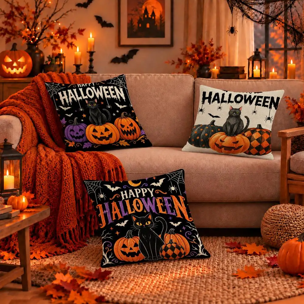 Art Spooky Witch Halloween Cushion Cover Dark Gothic Plush Pillow Covers for Sofa Bedroom Home Decor