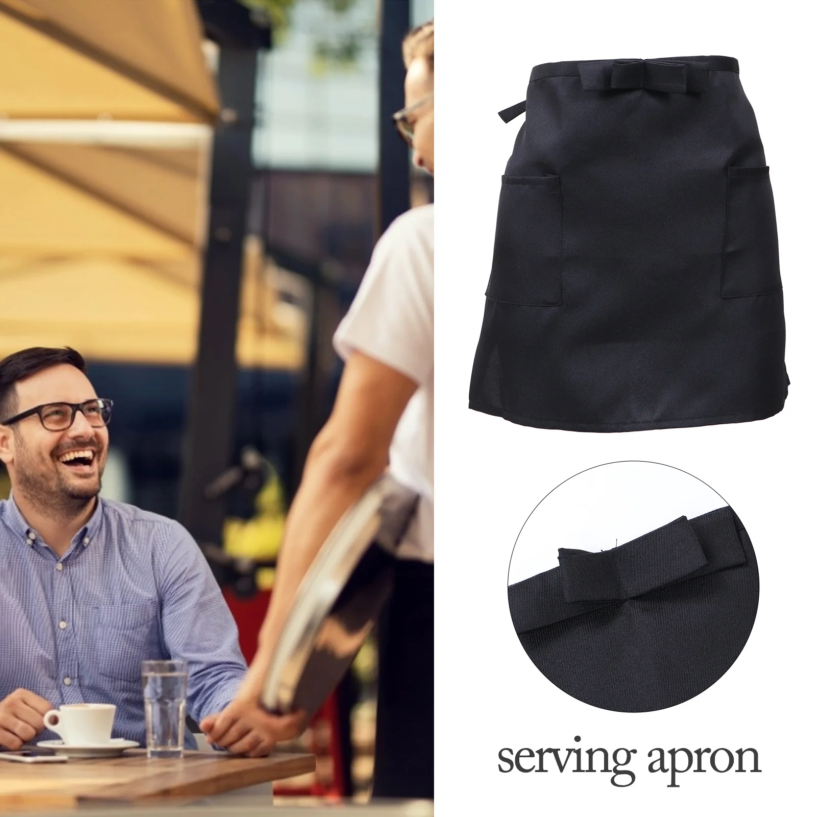

2 шт. коротких фартуков с карманами, универсальные рабочие фартуки для приготовления пищи, выпечки, рукоделия, использования в ресторанах, отелях и общепите