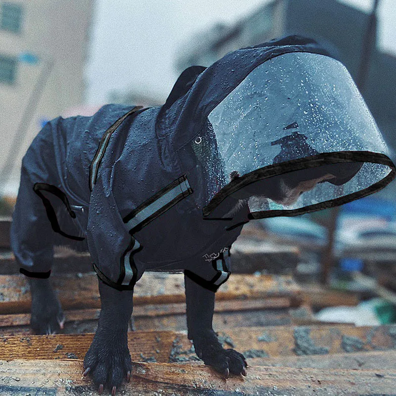 Adjustable Reflective Waterproof Dog Raincoat for Small/Medium Dogs Fashionable Full-Coverage 4-Leg Design with Hood