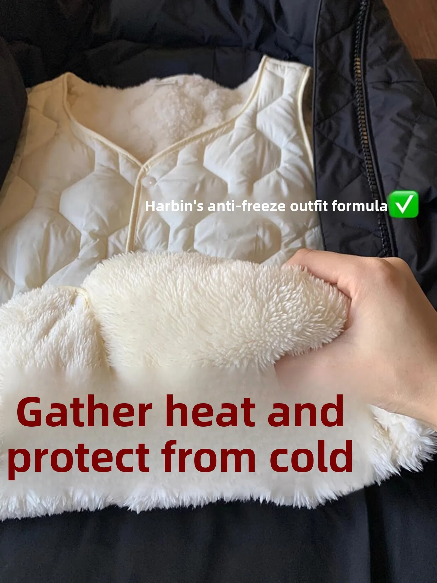 

Thiened down Cotton Vest Women's Winter Warm Travel Inner Wear Fce Lined V-Ne ort Sle Commute Faion ket Detail