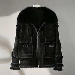 Donne autunno e inverno nuova pelliccia di coniglio giacca corta collo di pelliccia di volpe femminile sciolto caldo cappotto di moda JT427