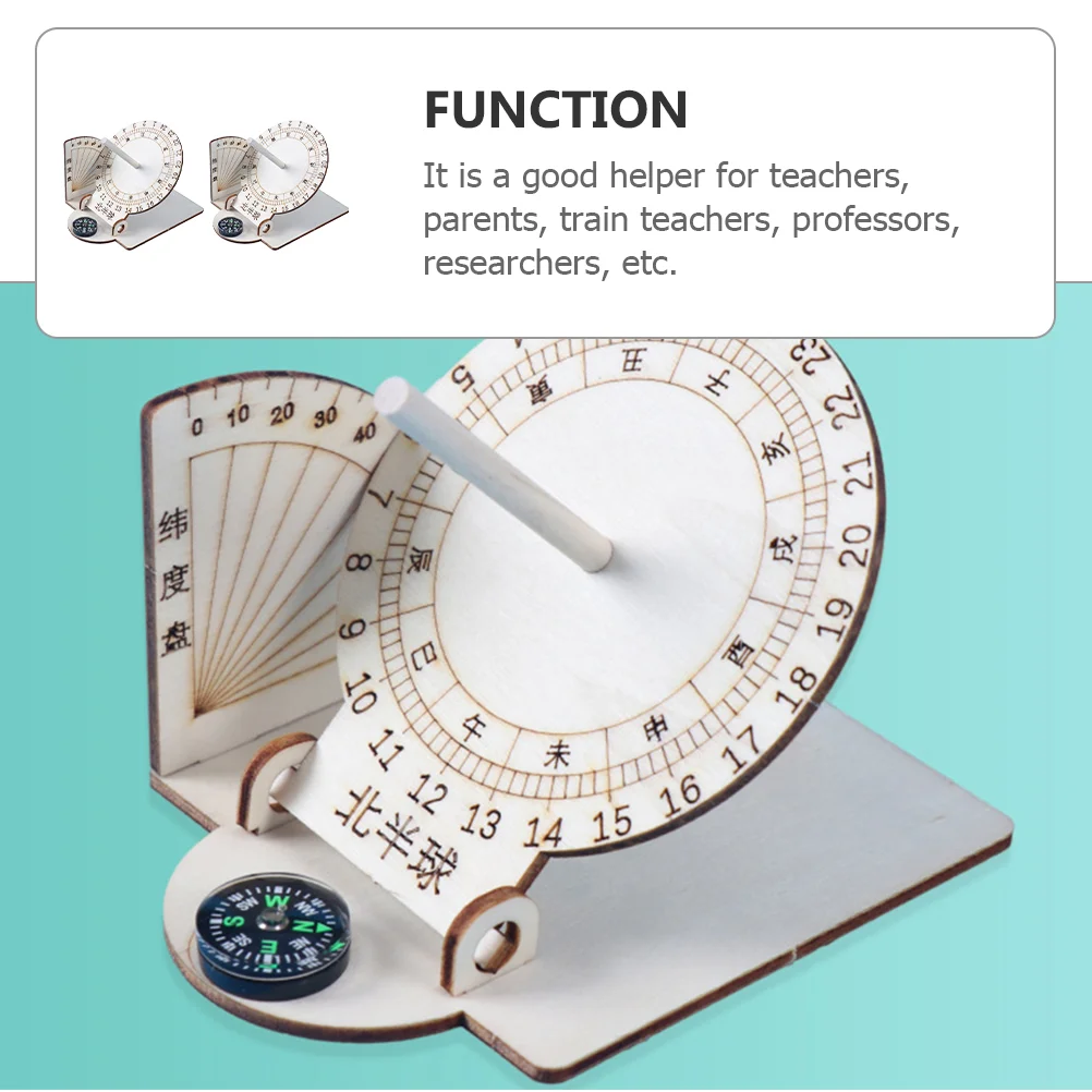 2 Pcs DIY Assembling Teaching Aids Sundial Model Wooden Scientific Educational Toy