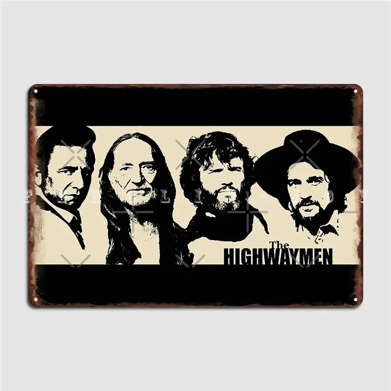Outlaw Country Supergroup The Black Stencil Metal Sign Cinema Garage Bar Cave Funny Wall Plaque Tin Sign Poster
