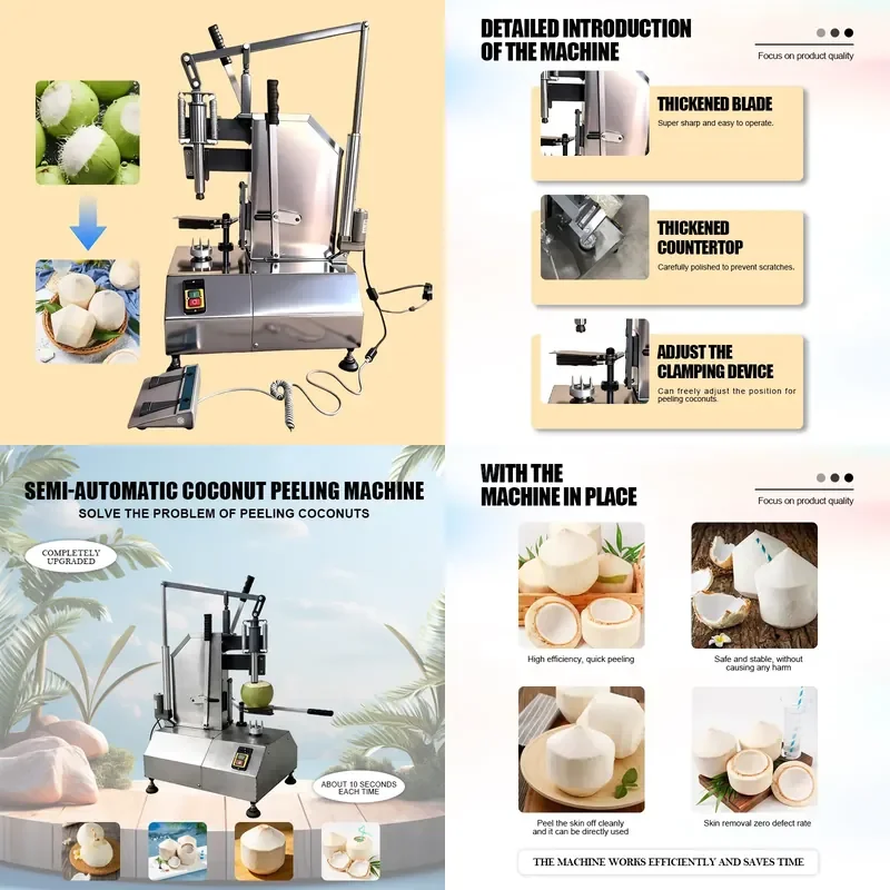 Energy Saving Coconut Cutting Machine Automatic Peeling High Efficiency Bottom Cutting Electric Coconut Peeler