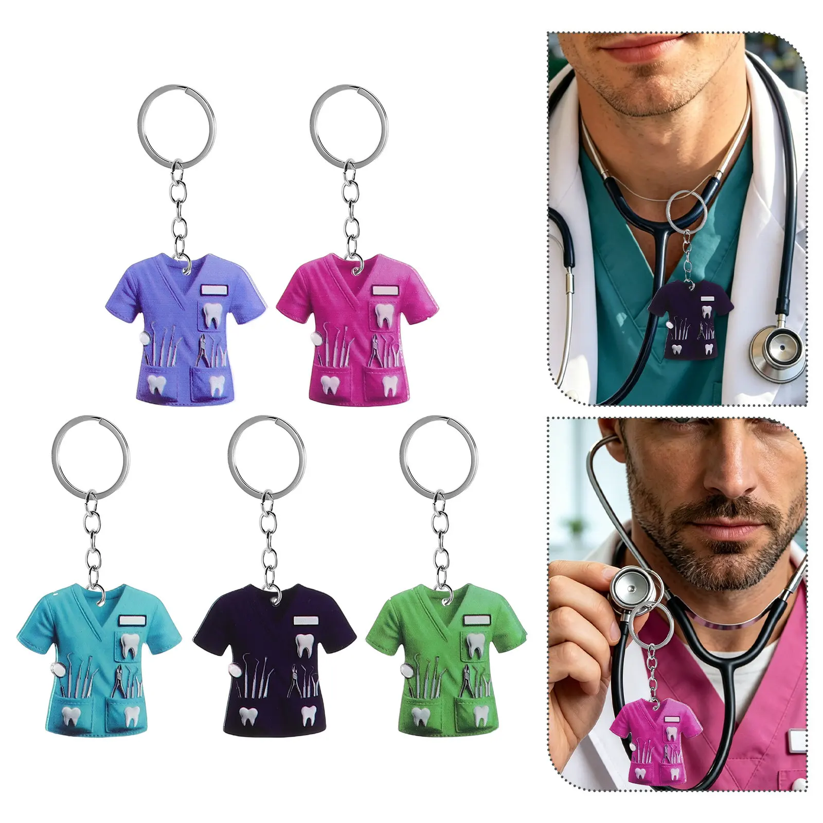 5Pcs Dental Keyrings Doctor Appreciation Novelty Tooth Shape Graduation Keepsake Party Favors Presents for Dentist Gift
