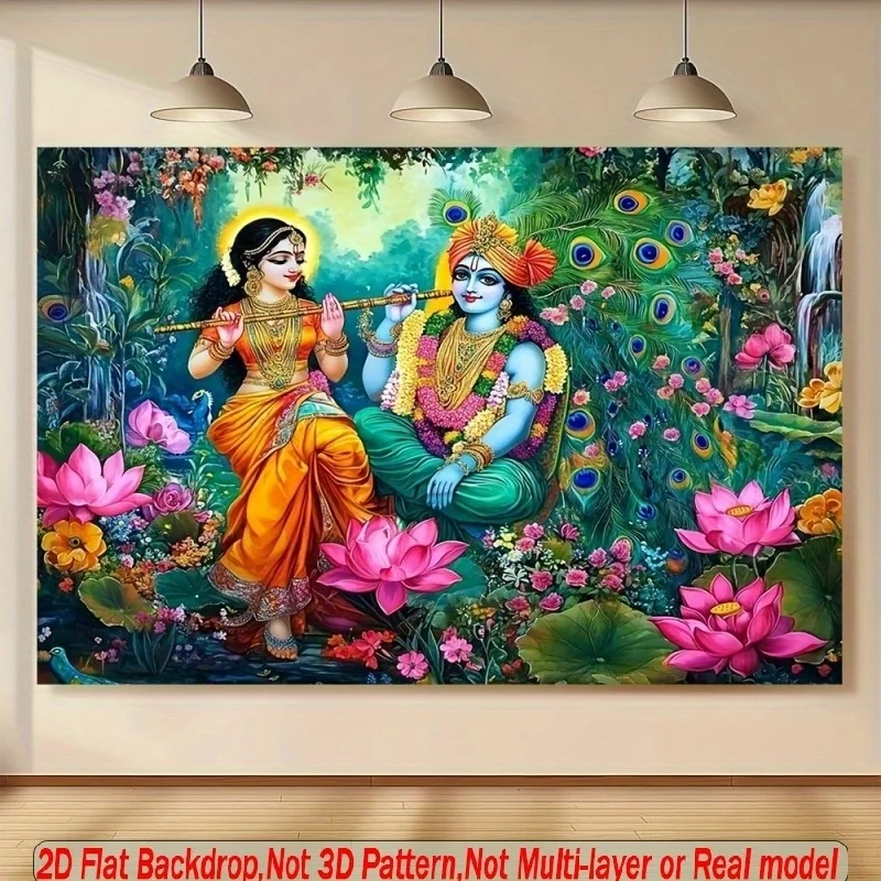 Traditional Indian Deity Tapestry, Colorful Floral Wall Hanging, Spiritual Art Decor, Ethnic Bedroom Blanket, Cultural Gift