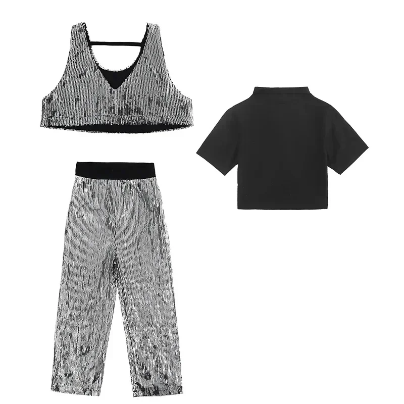 الفتيات الهيب هوب أداء الفتيان الجاز الرقص المرحلة ازياء تألق الصيف أزياء مسرحية قميص أسود 13 14 15 سنة #5