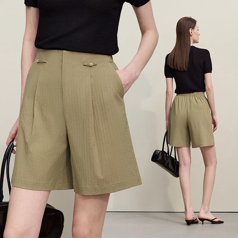 Amii Women's Shorts 2026 Summer New Textured Striped Cotton Casual Knee-Length Pants Loose Office Women's Clothing 12622115