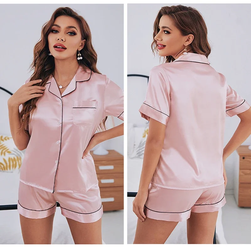 Comfortable Breathable Short Sleeves Shorts Women\'s Home Wear Women\'s Silk Pajamas Set Large Size Fashion Simple