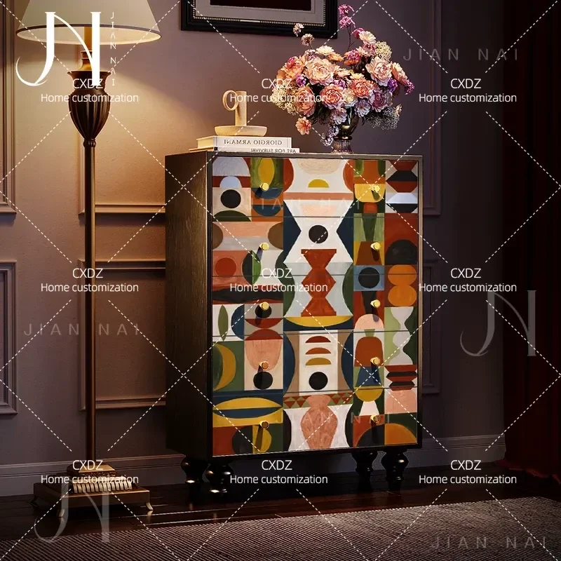 Solid wood locker, painted sofa, five buckets and six buckets, literary and retro living room, bedside wall, French medieval