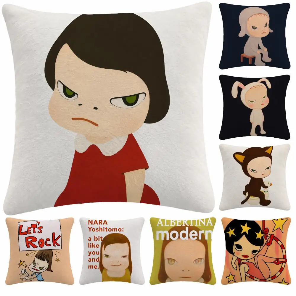 Art Painter Y-Yoshitomo Nara Cushion Cover Soft Plush Decorative Sofa Bedroom Living Room Car Dorm Home Decor Gift