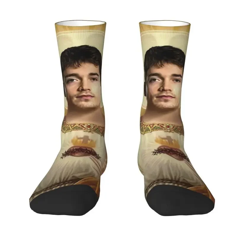 Saint Leclerc Charles Jesus Men's Crew Socks Unisex Fun 3D Printing Monaco Formula One Driver Dress Socks