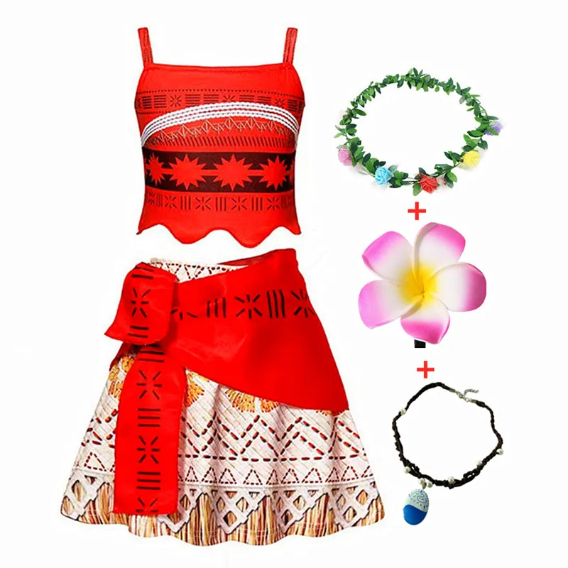 

Платье принцессы Моаны для девочек с подвеской в виде цветка Лей, заколка для волос, карнавальный костюм для праздничного выступления, бальных выступлений