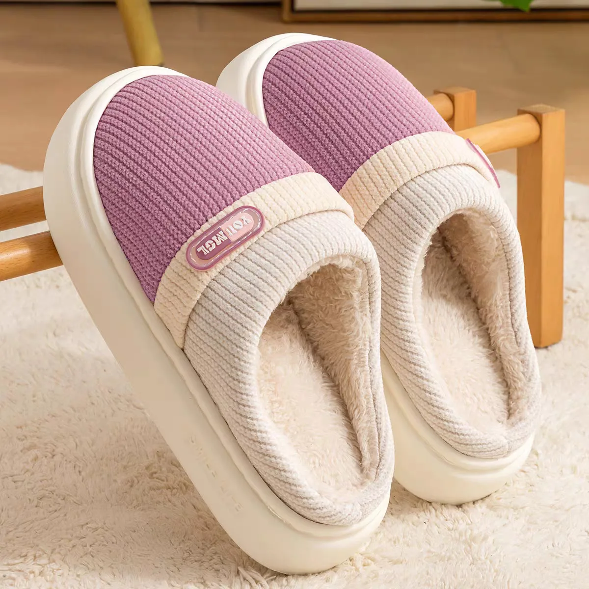 

Women Cotton Slippers Winter Shoes Home Anti-Slip Comfortable Flats Indoor Thick Sole Couples Soft Slides Warm Men Slipper