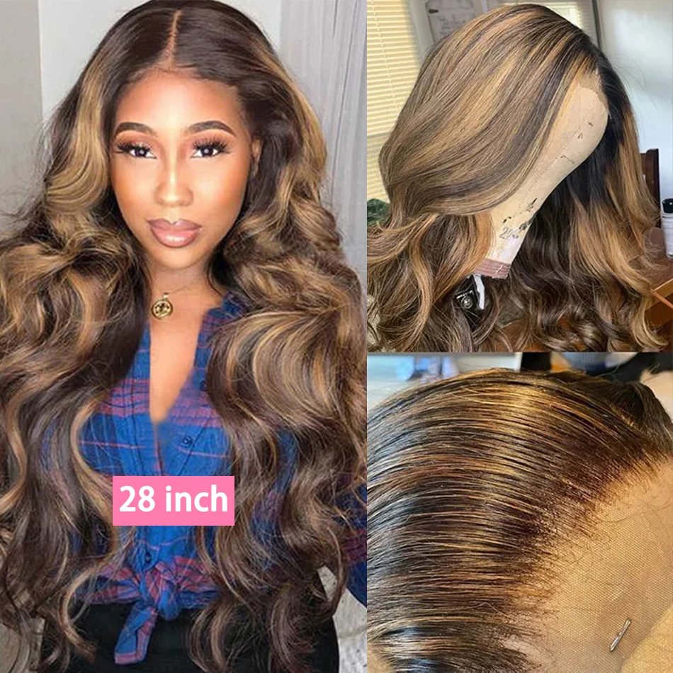 Colored Highlight Body Wave 13x6 Lace Front Human Hair Wigs Blonde Brown ColorRemy 13x4 Water Wave Lace Frontal Wig For Women