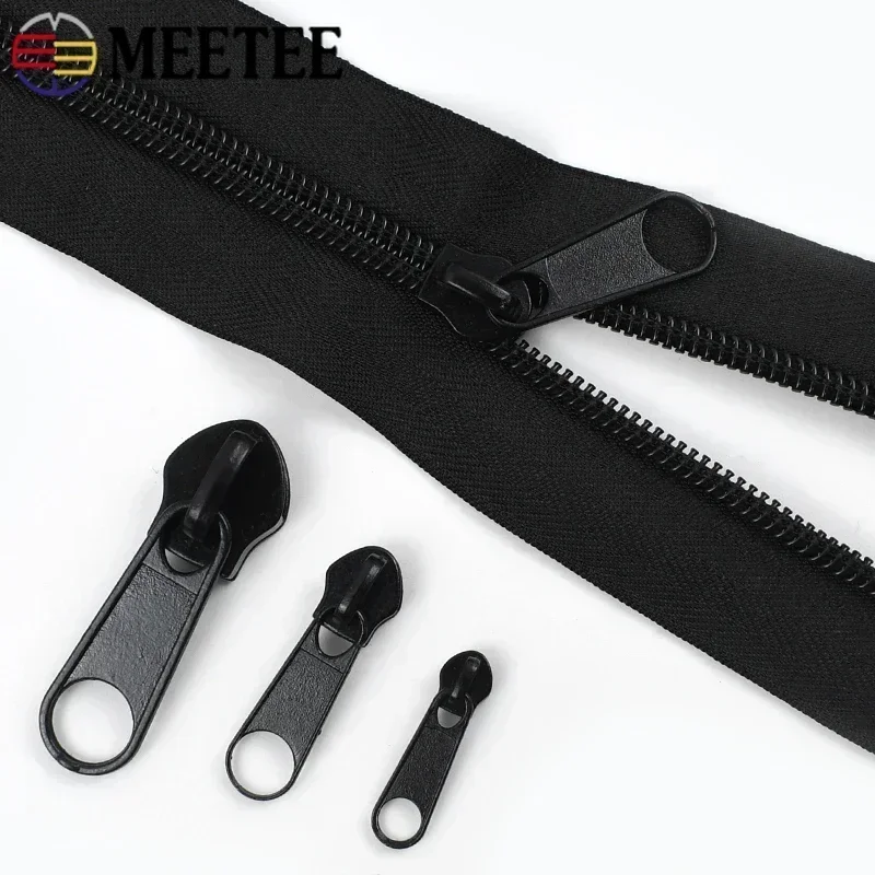 1-5Meters 3#5#8#10# Black Nylon Zippers with Sliders Plastic Coil Zipper By Meters Bags Tent Zip Repair Kits Sewing Accessories