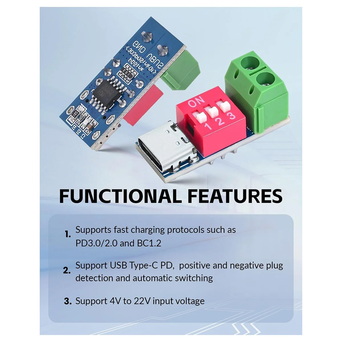 

ABNJ USB-C PD Trigger Board Module PD/QC Decoy Fast Charging USB Type-C to 12V High Speed Charger Power Output Boost 20pcs