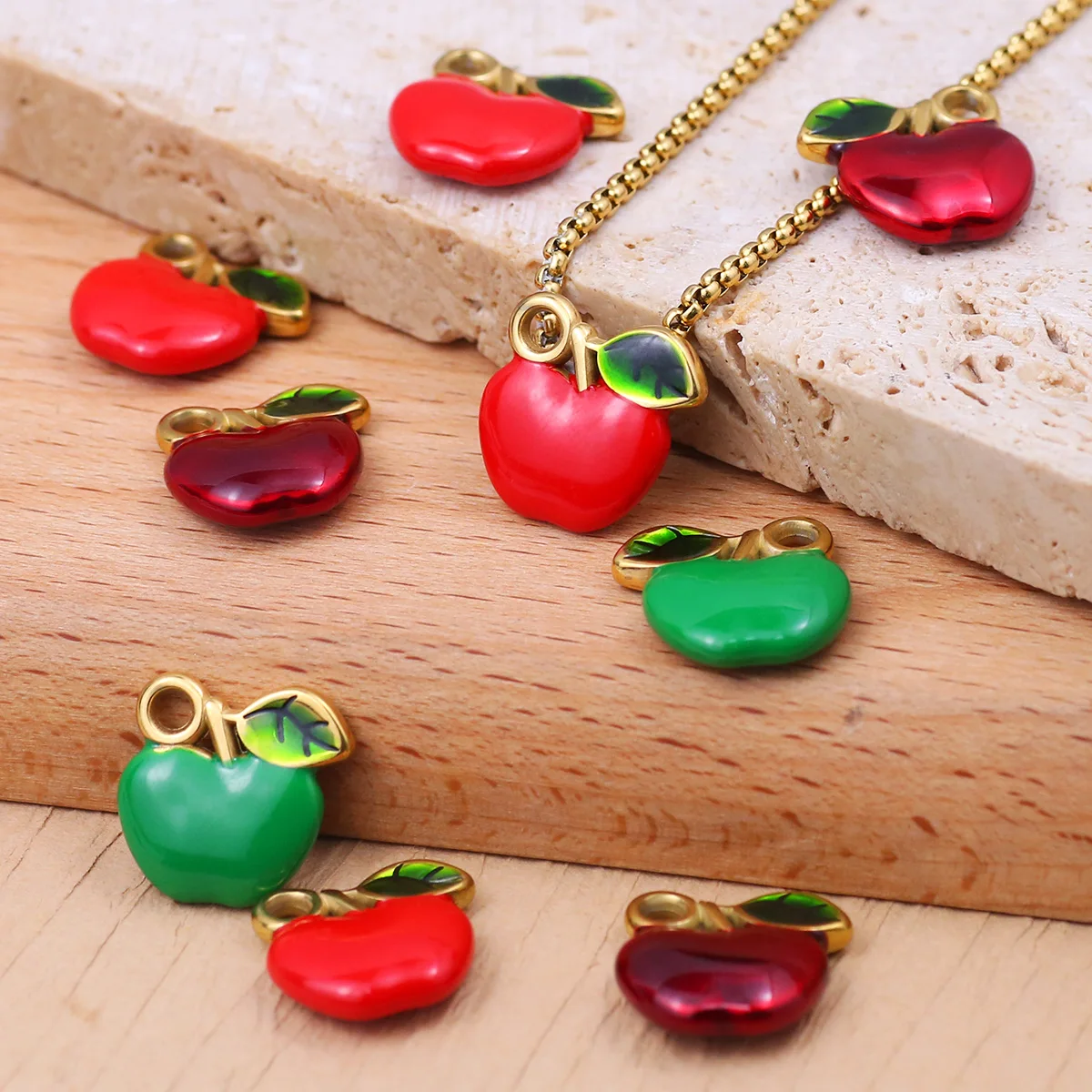 

5PCS Stainless Steel Charms Apple Enamel Fruit Pendant for Jewelry Bracelets Necklace Chain Making DIY Accessories Wholesale