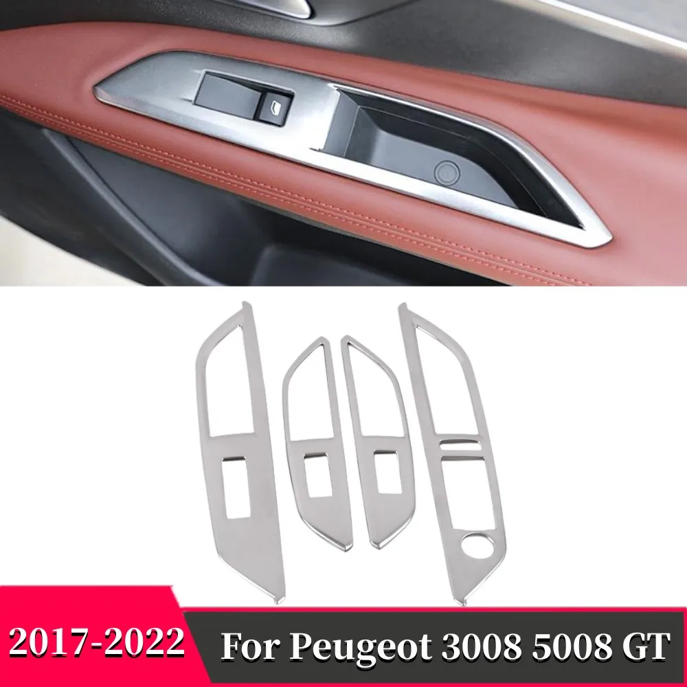 LHD! Stainless Interior Car Styling Accessories Window Lift Switch Control Panel Cover Trim For Peugeot 3008 5008 GT 2017-2022