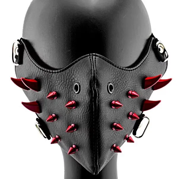 Masculino feminino preto couro do plutônio vermelho rebite punk rock máscara senhora respirável festa cosplay halloween boca-muffle r1940