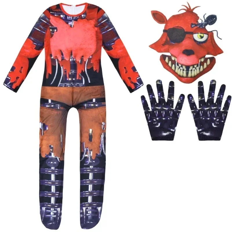 Horriable Halloween Costume for Kids Five Nights F-Freddyed Jumpsuit Cosplay Nightmare BonnieD Fnaf Anime Christmas Gift for Kid