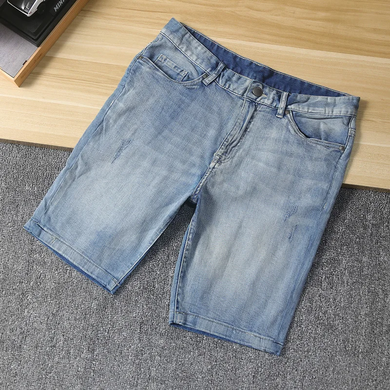 

Универсальные повседневные мужские джинсы с талией в стиле ретро, эластичные дышащие джинсы с прямыми штанинами и царапинами, летние модные джинсы