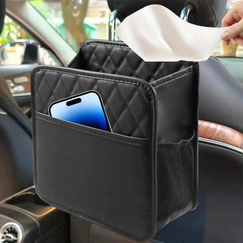 

Multifunctional Car Seat Back Storage Bag PU Leather Rear Seat Hanging Trash Can Suitable for Most Car Models Car Accessory