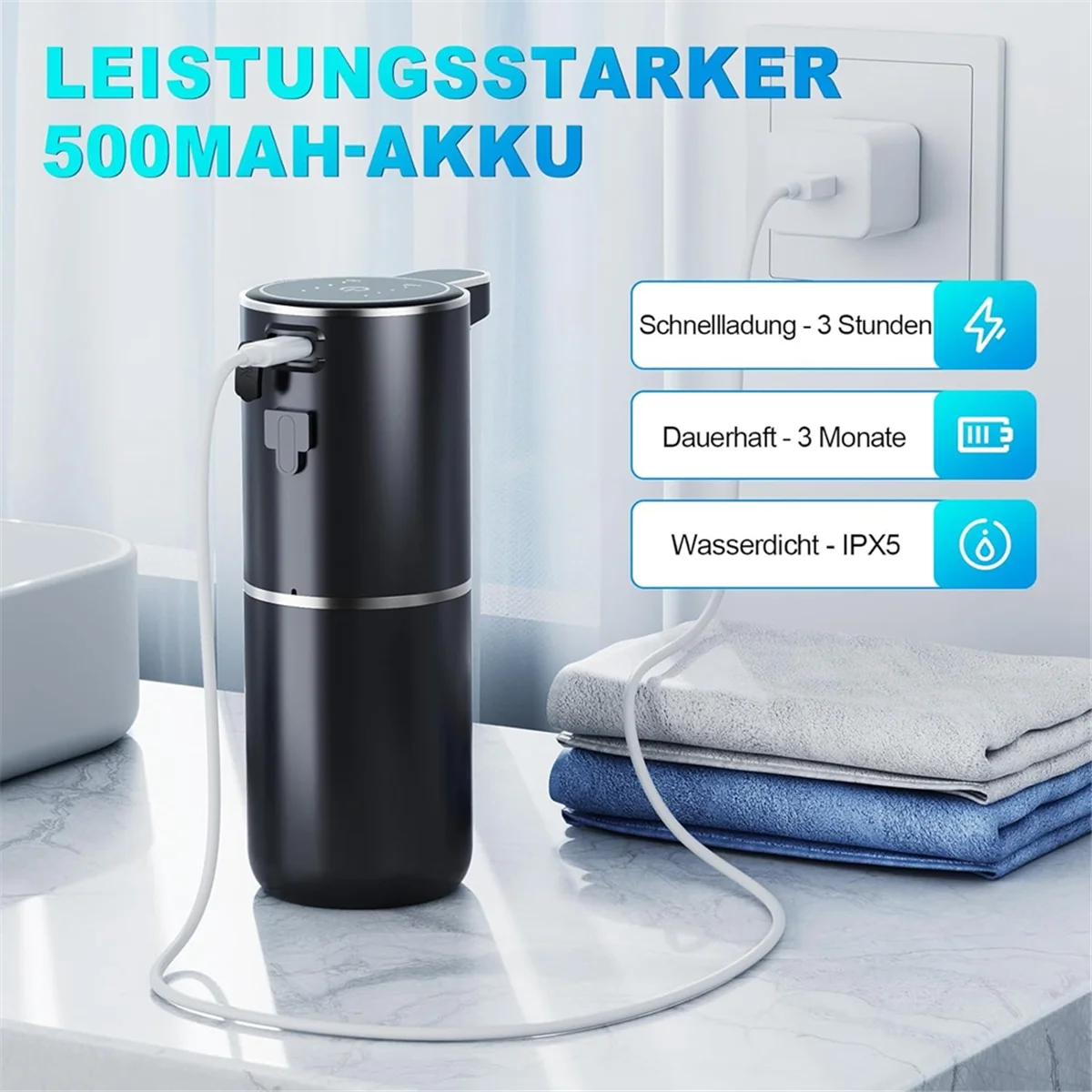 Dispensador automático de jabón, 380 Ml, montaje en pared eléctrico, dispensador de jabón automático sin contacto, Gel recargable por USB